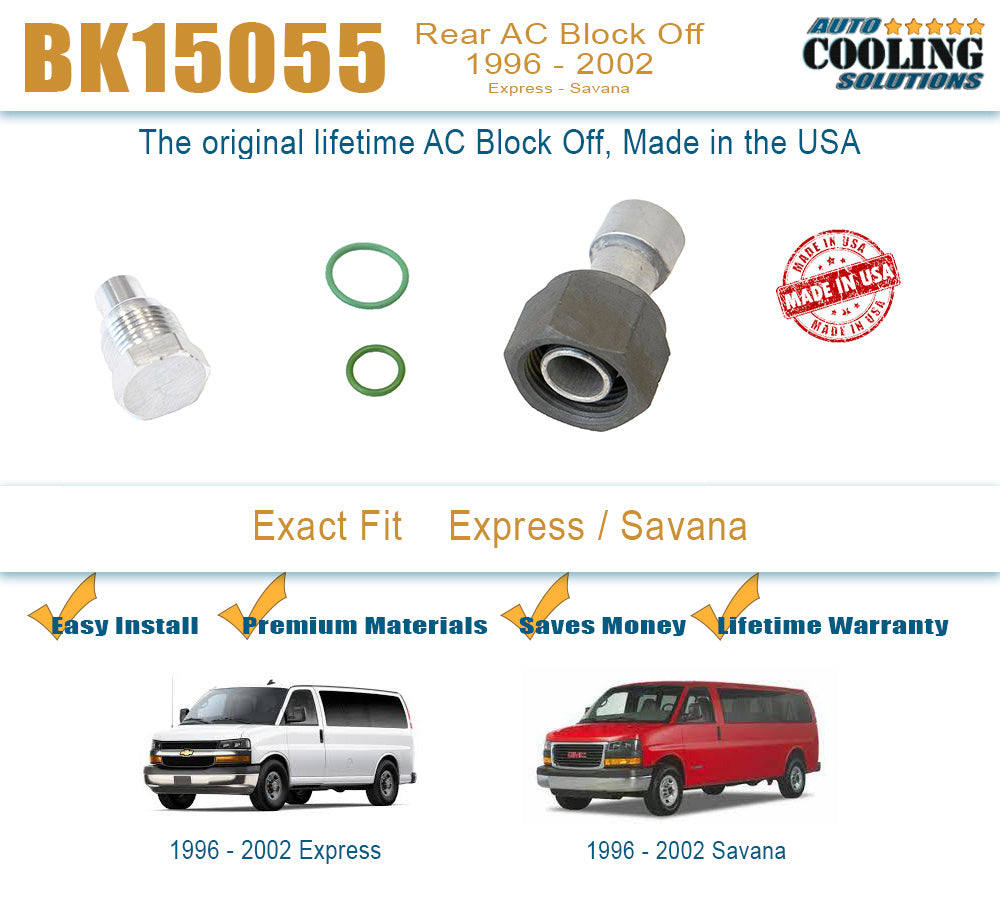 Rear AC Block Off Express, Savanna 96-02 w/ Threaded Fittings